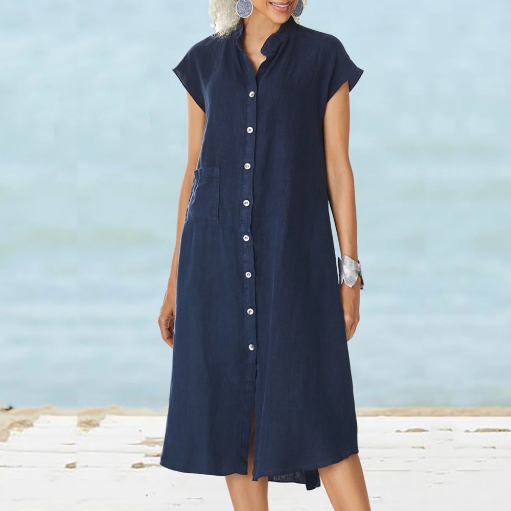 Casual Loose Linen Shirt Dress - 2026 여성 캐주얼 블랙 셔츠 드레스
