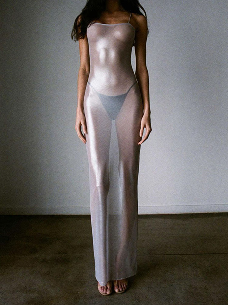 Sexy Mesh Sheer Bodycon Dress - 고스 다크 모의 목 Y2k Bodycon