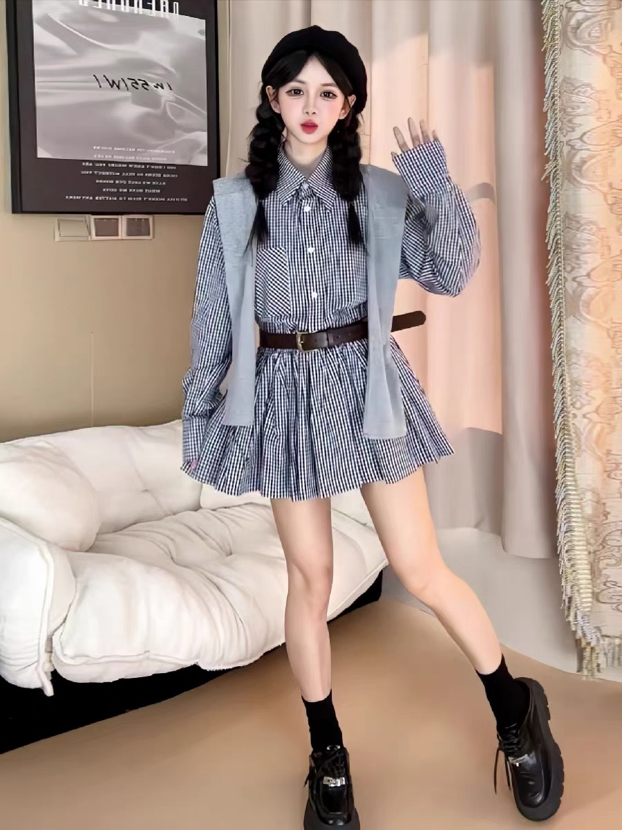 Korean Style A Line Shirt Dress - 초가을 한국 스타일 셔츠 드레스 빈티지