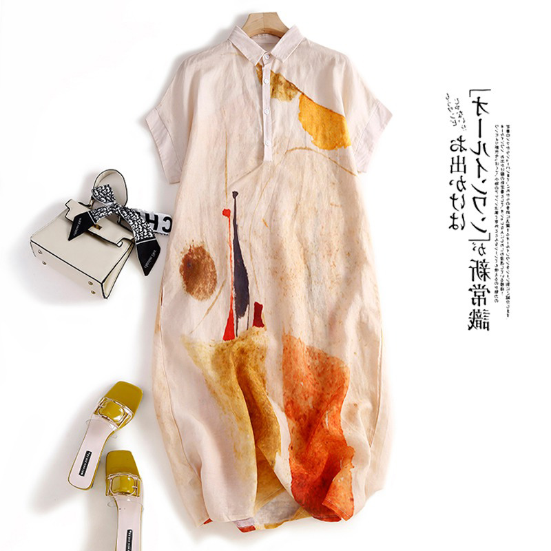 Casual Loose Linen Shirt Dress - 캐주얼 코튼 린넨 셔츠 드레스 여성용