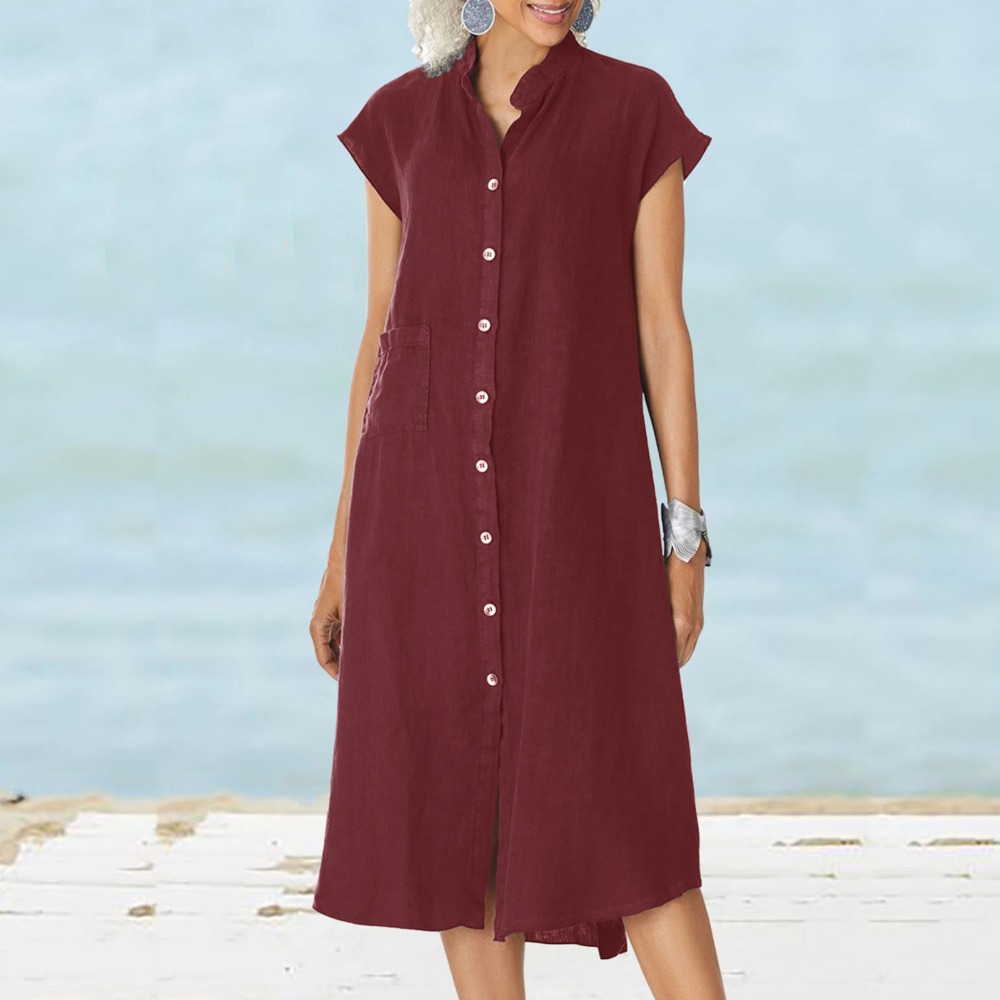 2026 여성 캐주얼 블랙 셔츠 드레스 짧은 소매 버튼 - Casual Loose Linen Shirt Dress 리뷰 및 가격