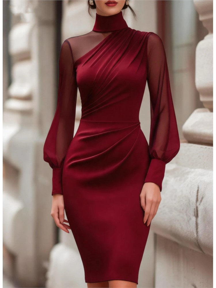 새로운 유행 메쉬 시스루 긴팔 바디콘 미디 드레스 봄  - Sexy Mesh Sheer Bodycon Dress 리뷰 및 가격