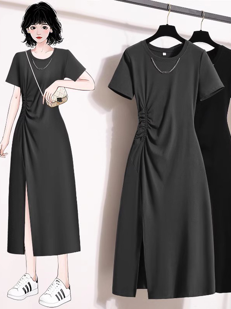 캐주얼하고 우아한 반소매 드레스 한국 스타일 하이웨이스 - Korean Style A Line Shirt Dress 리뷰 및 가격