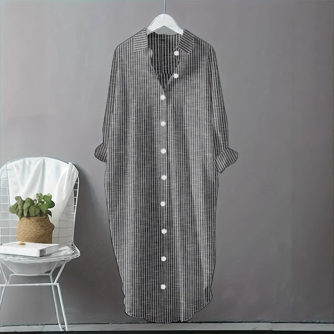 빈티지 코튼 린넨 스트라이프 셔츠 드레스 여성 블라우스 - Casual Loose Linen Shirt Dress 리뷰 및 가격