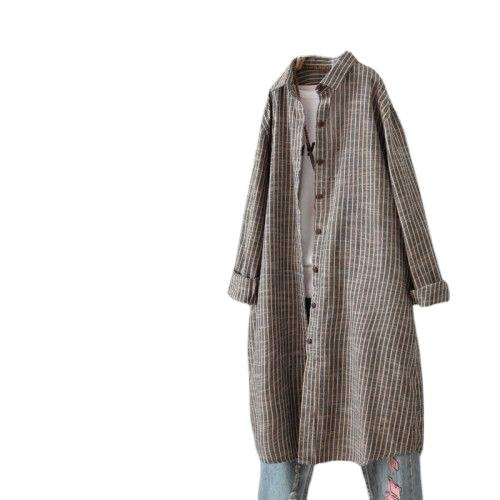 빈티지 코튼 린넨 스트라이프 셔츠 드레스 여성 블라우스 - Casual Loose Linen Shirt Dress 리뷰 및 가격