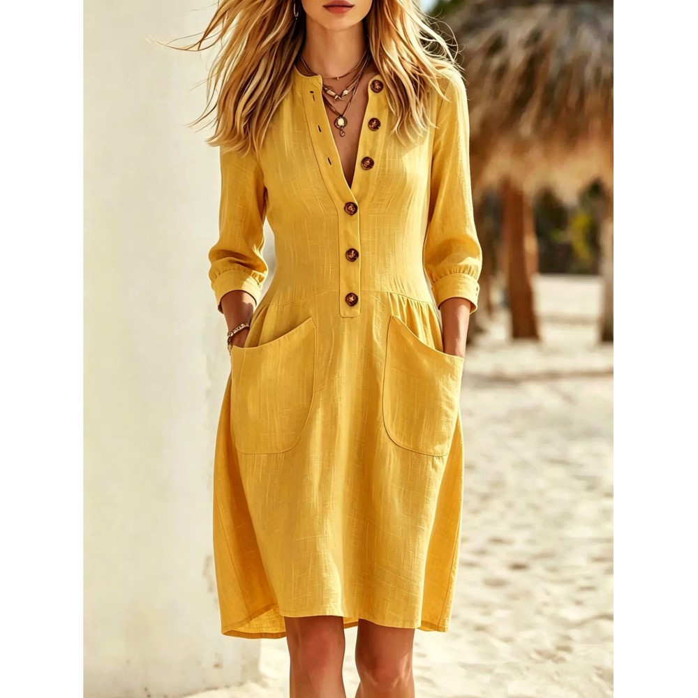 패션 모조 버튼 리넨 V 넥 버튼 7 쿼터 슬리브 셔츠 - Casual Loose Linen Shirt Dress 리뷰 및 가격