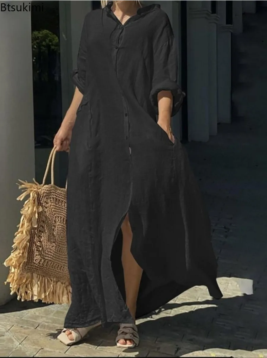 2026 여성 캐주얼 코튼 린넨 롱 드레스 솔리드 긴팔 - Casual Loose Linen Shirt Dress 리뷰 및 가격