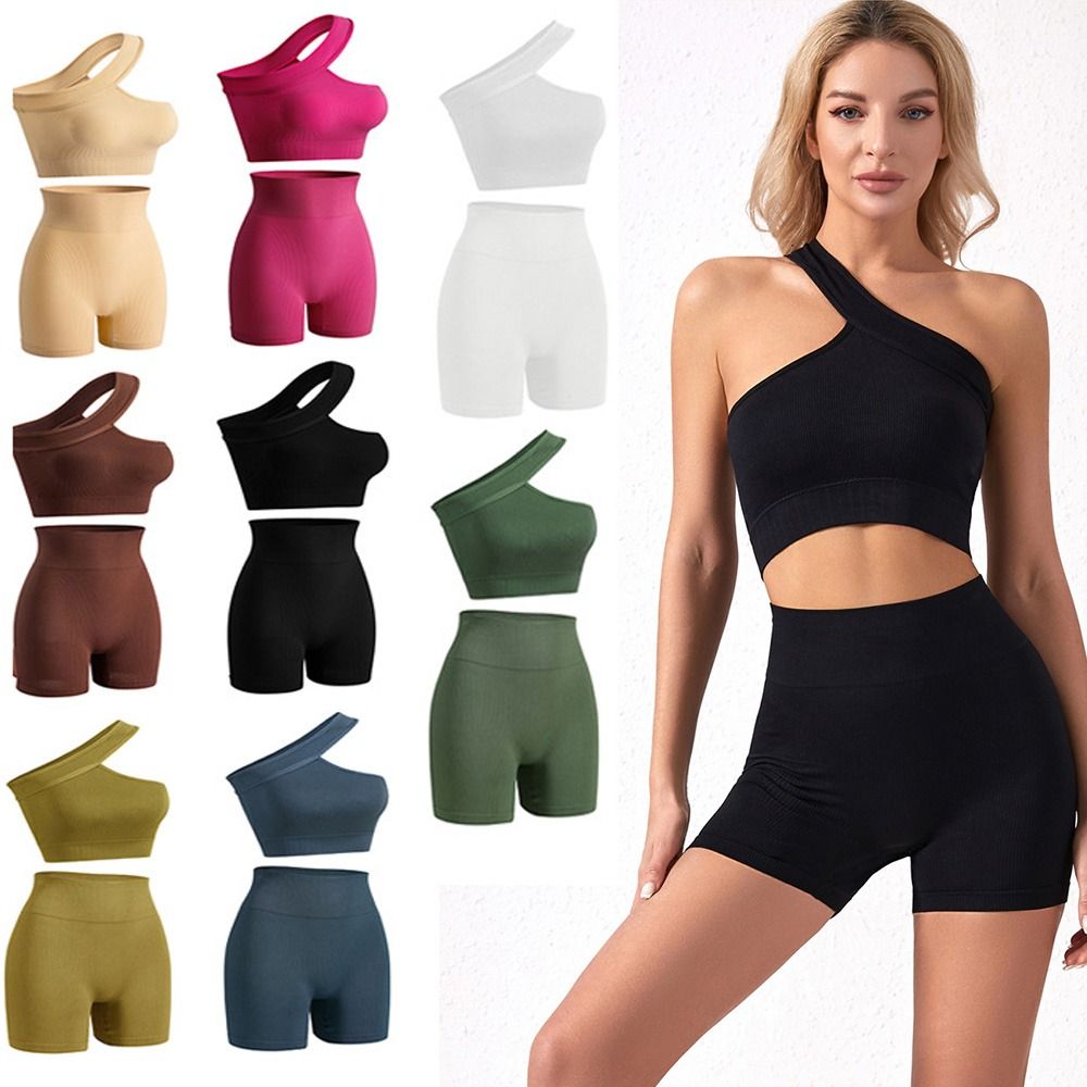 2피스 캐주얼 심리스 여성 운동복 세트 리브드 원숄더  - Seamless Ribbed Workout Tank Top 리뷰 및 가격