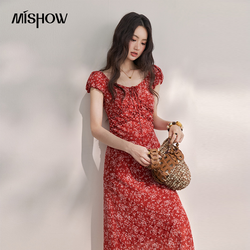 MISHOW 여성용 빈티지 레드 꽃무늬 쉬폰 미디 드레 - French Vintage Floral Midi Dress 리뷰 및 가격