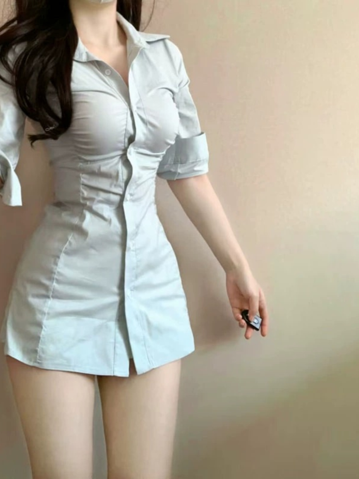 섹시한 주름 장식 허리 조절 셔츠 드레스 한국 스타일  - Korean Style A Line Shirt Dress 리뷰 및 가격