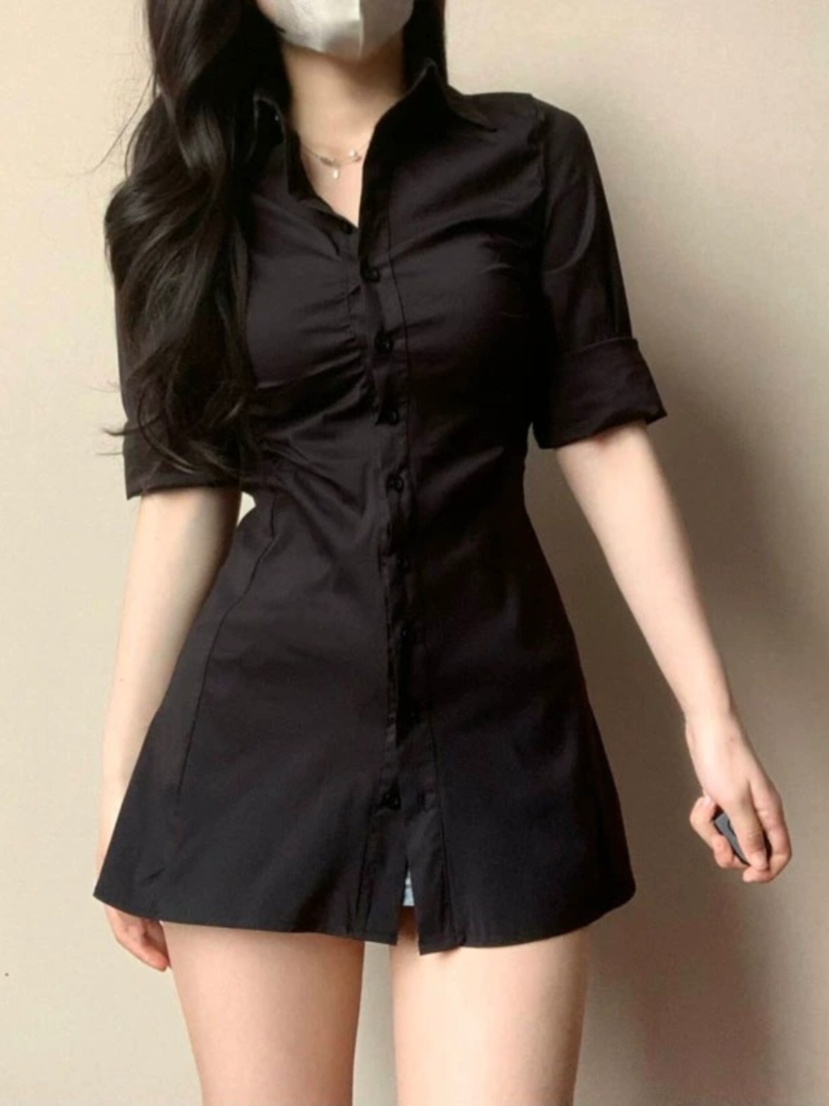 섹시한 주름 장식 허리 조절 셔츠 드레스 한국 스타일  - Korean Style A Line Shirt Dress 리뷰 및 가격