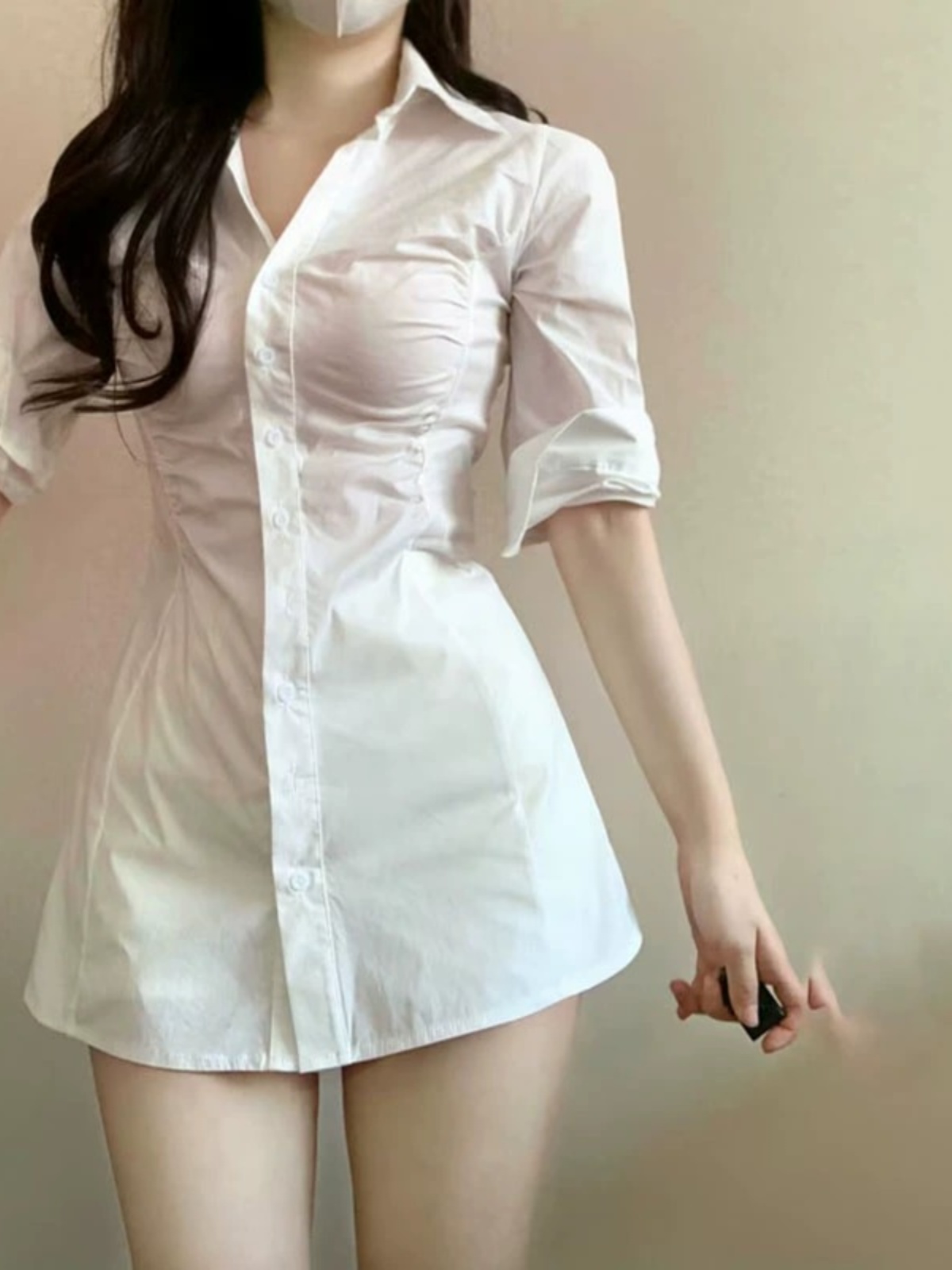 섹시한 주름 장식 허리 조절 셔츠 드레스 한국 스타일  - Korean Style A Line Shirt Dress 리뷰 및 가격