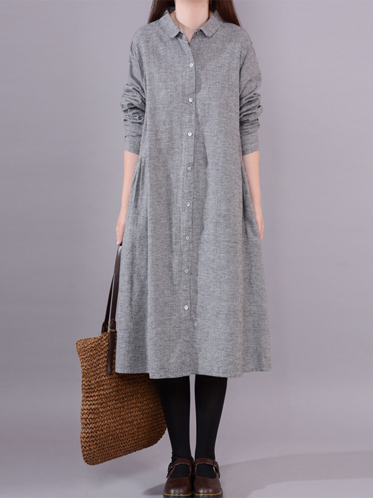 여성용 긴팔 코튼 린넨 체크 셔츠 드레스 비대칭 루즈핏 - Korean Style A Line Shirt Dress 리뷰 및 가격