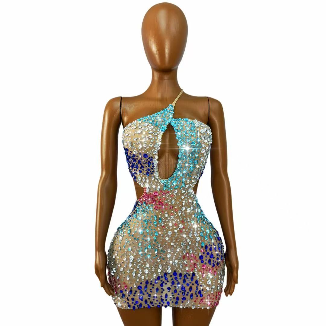 반짝이는 화려한 라인스톤 여성용 백리스 시스루 메쉬 바 - Sparkly Rhinestone Club Party Dress 리뷰 및 가격