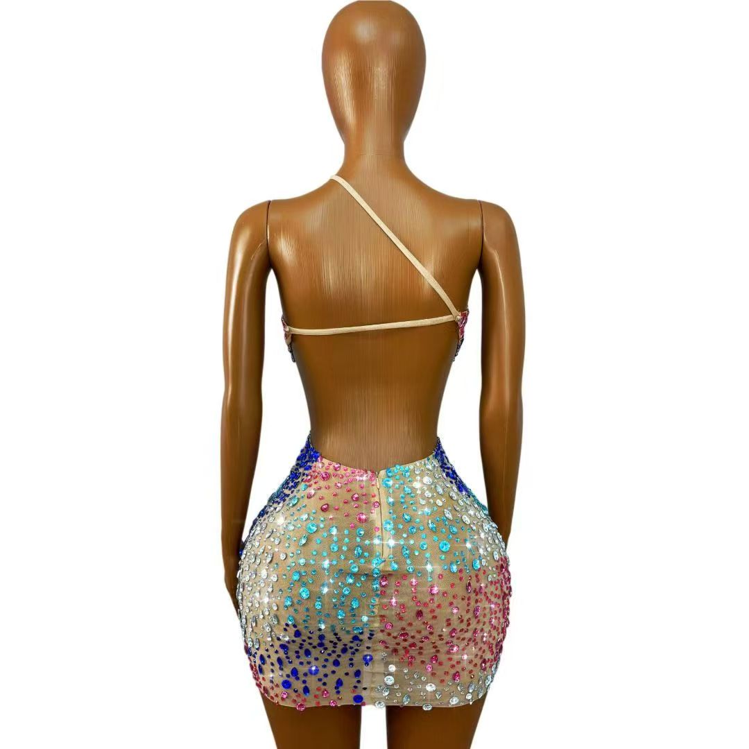 반짝이는 화려한 라인스톤 여성용 백리스 시스루 메쉬 바 - Sparkly Rhinestone Club Party Dress 리뷰 및 가격