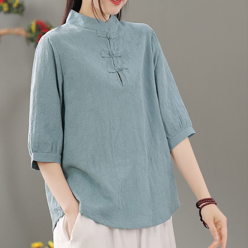 여성용, 반소매, 패치워크 디자인, 레트로 스타일, 봄 - Blouses 리뷰 및 가격