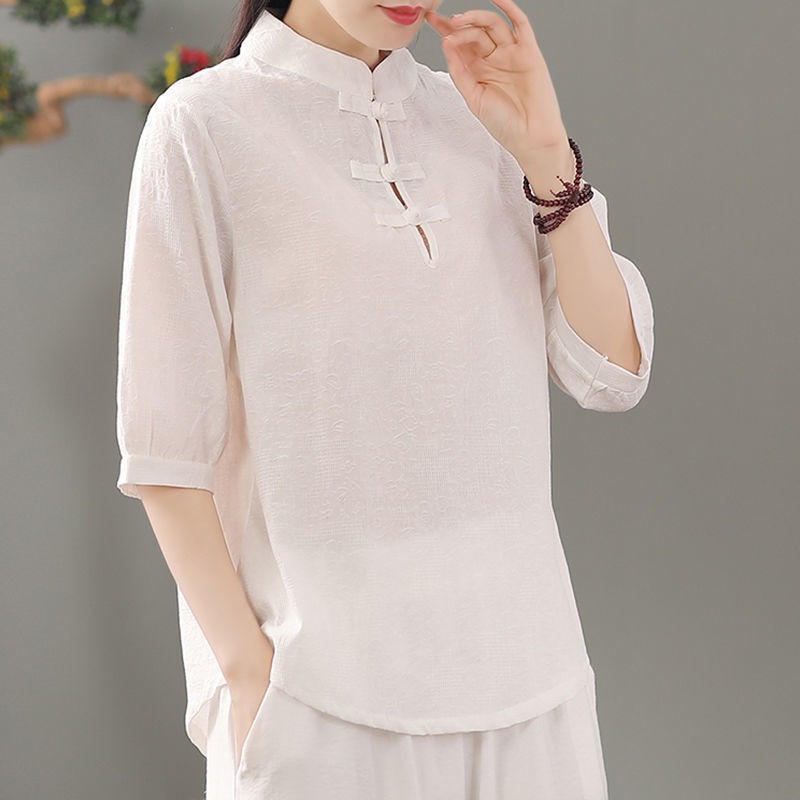 여성용, 반소매, 패치워크 디자인, 레트로 스타일, 봄 - Blouses 리뷰 및 가격
