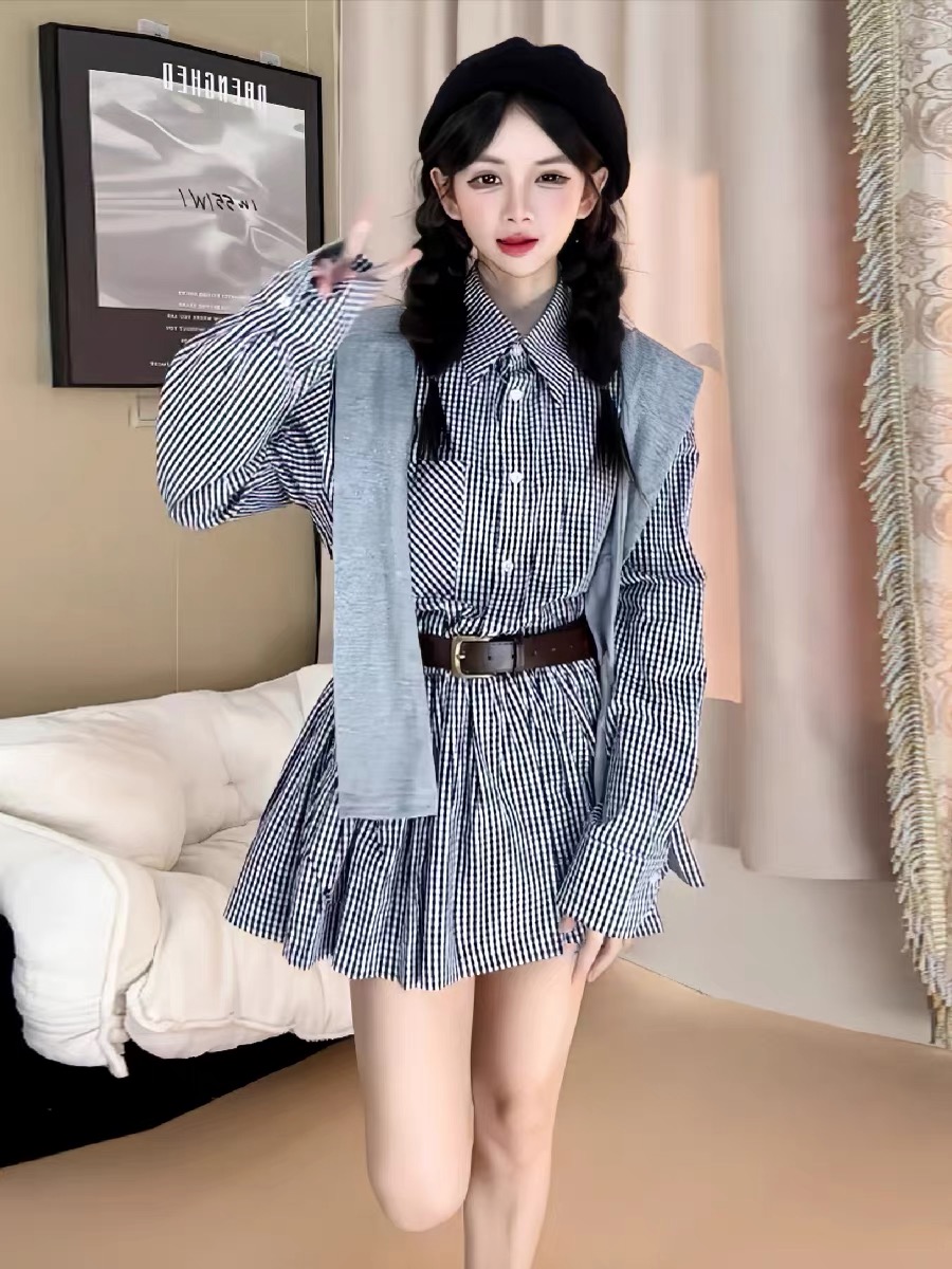 초가을 한국 스타일 셔츠 드레스 빈티지 체크무늬 스커트 - Korean Style A Line Shirt Dress 리뷰 및 가격