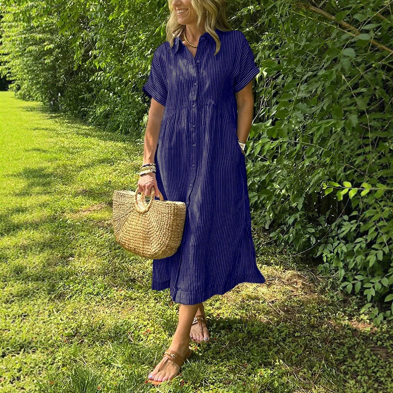 여성 스트라이프 셔츠 드레스 여름 루즈핏 플러스 사이즈 - Casual Loose Linen Shirt Dress 리뷰 및 가격