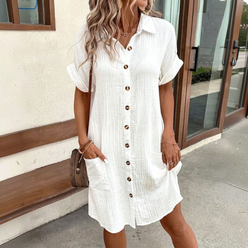 여성용 V넥 셔츠형 원피스, 여름용 캐주얼 면 혼방 소 - Casual Loose Linen Shirt Dress 리뷰 및 가격