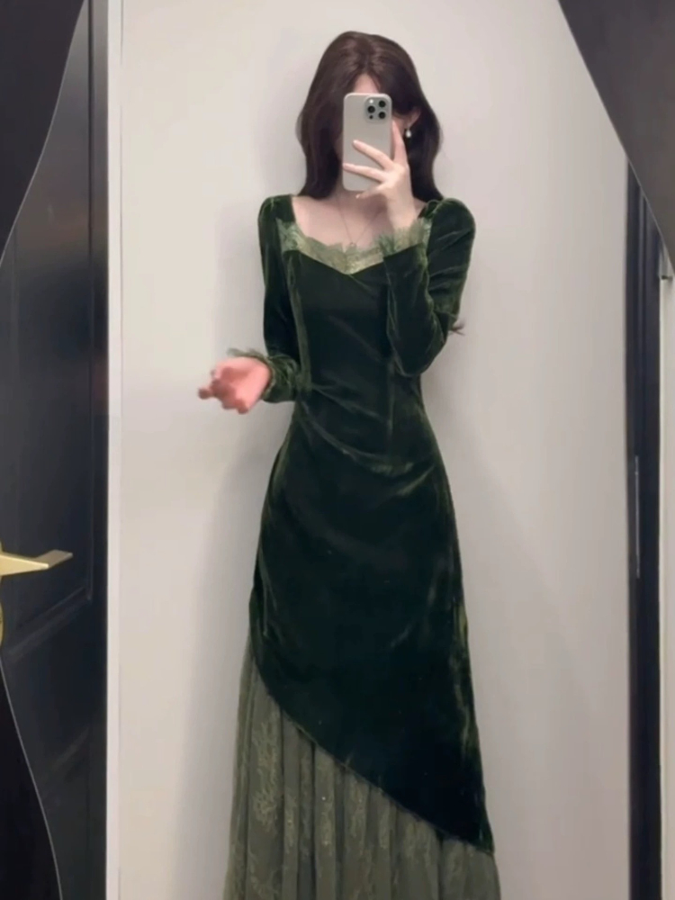 프렌치 빈티지 우아한 벨벳 드레스 여성용 가을 2025 - French Vintage Floral Midi Dress 리뷰 및 가격